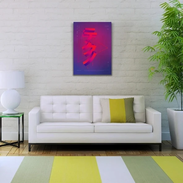 Lacivert ve Kırmızı Renklerde Japonca Poster Kanvas Tablo 50 x 70 ürün görseli 1