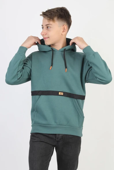 Kapşonlu Kanguru Cepli Detaylı Erkek Çocuk Sweatshirt ürün görseli 1