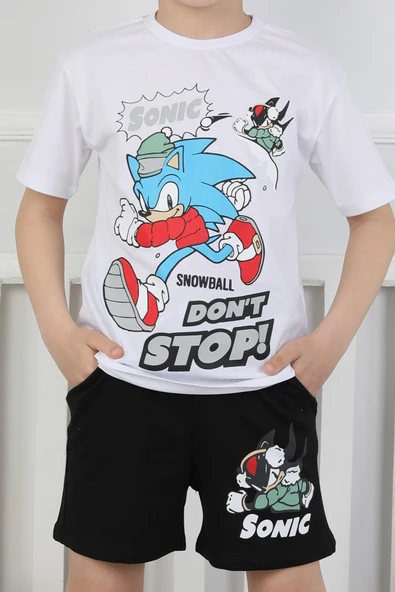 Sonic Baskılı Erkek Çocuk Şortlu Takım - Resim 4