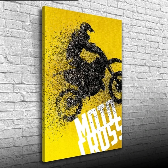 Motor Cross Sarı Siyah Tonlarda Poster Kanvas Tablo 50 x 70 ürün görseli 1