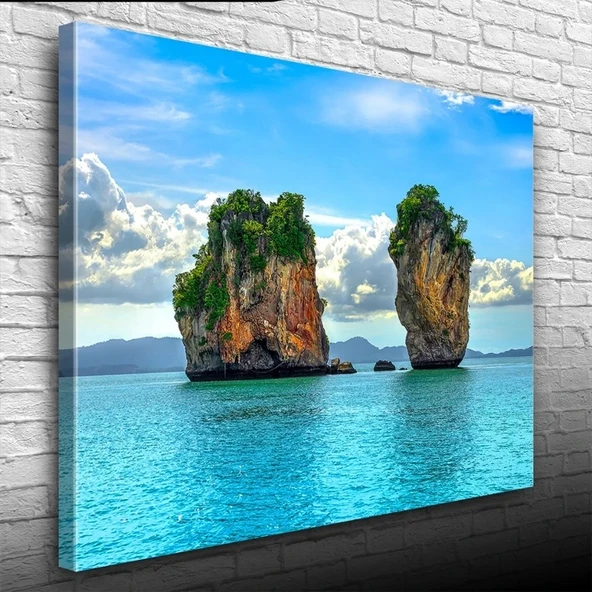 Deniz de İki Adacık, Mavi Tonlarda Fotoğraf Kanvas Tablo 50 x 70 ürün görseli 1