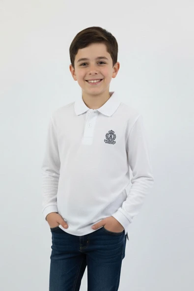 Polo Yaka Basic Erkek Çocuk Sweatshirt - Resim 3