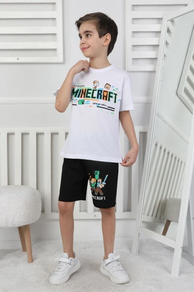 Minecraft Baskı Erkek Çocuk Şortlu Takım - Resim 8