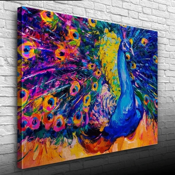 Mavi Renkli Tavus Kuşu Yağlıboya Kanvas Tablo 50 x 70 ürün görseli 1