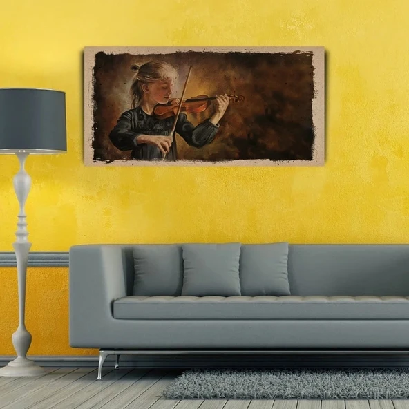 Keman Çalan Kız , Yağlı Boya Kanvas Tablo 60 x 120 ürün görseli 1