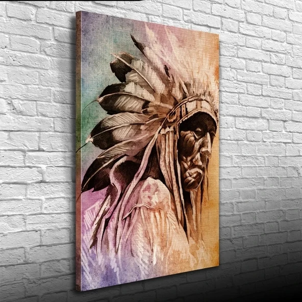 Dekoratif Yaşlı Kızılderili Erkek Portre Kanvas Tablo 50 x 70 ürün görseli 1