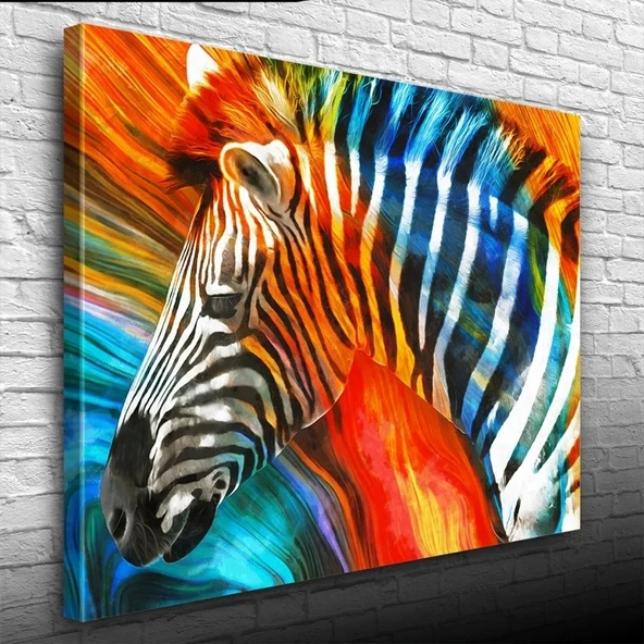 Turuncu ve Mavi Tonlar Zebra Resmi Kanvas Tablo 50 x 70 ürün görseli 1