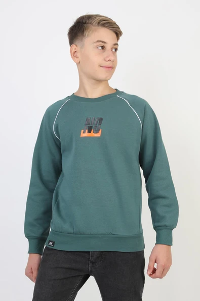 No Baskılı Kapşonsuz Rahat Erkek Çocuk Sweatshirt ürün görseli 1