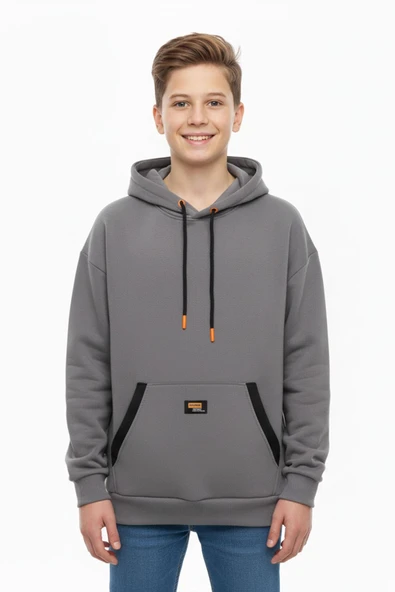 Kapüşonlu Kanguru Cepli 2 İplik Mevsimlik Erkek Çocuk Sweatshirt ürün görseli 1