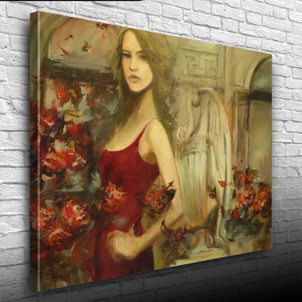 Kırmızılı Kadın Yağlıboya Kanvas Tablo 50 x 70 ürün görseli 1