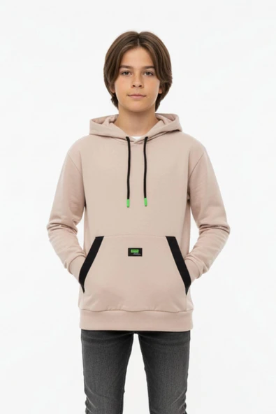 Kapüşonlu Kanguru Cepli 2 İplik Mevsimlik Erkek Çocuk Sweatshirt ürün görseli 1