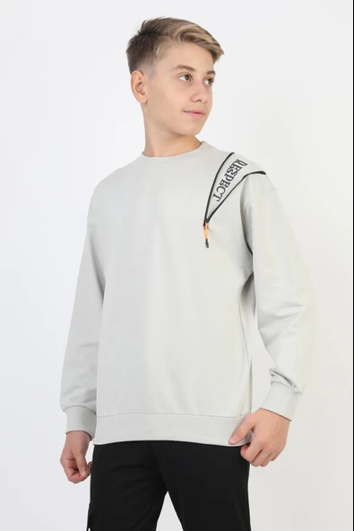 Fermuarlı Respect Baskılı Gri Erkek Çocuk Sweatshirt ürün görseli 1