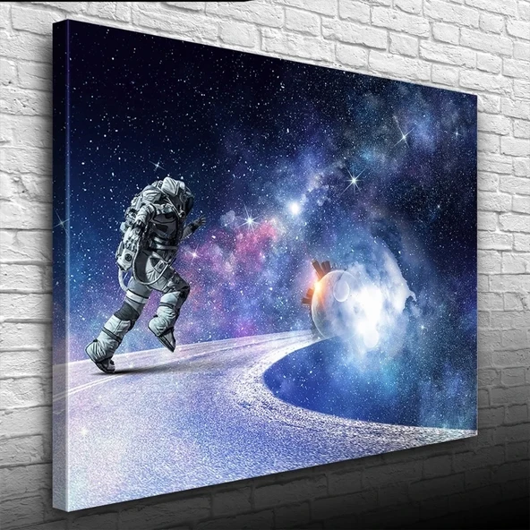 Yolda Koşan Astronot, Uzay Temalı Kanvas Tablo 50 x 70 ürün görseli 1