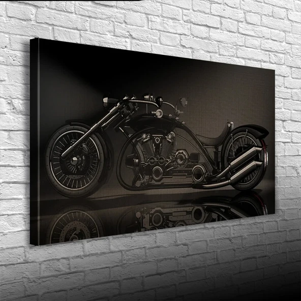 Futuristik Siyah Chopper Motosiklet Kanvas Tablo 60 x 120 ürün görseli 1