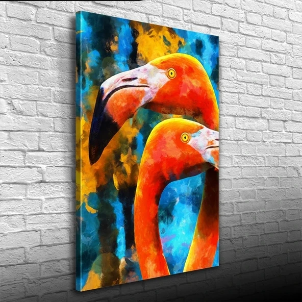 Flamingo, Turuncu ve Mavi Tonlarda Suluboya Tekniğinde Kanvas Tablo 50 x 70 ürün görseli 1