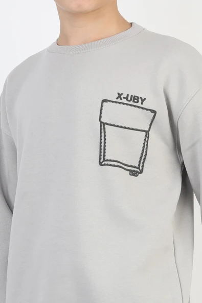 Baskı Detaylı Bisiklet Yaka Erkek Çocuk Sweatshirt ürün görseli 1