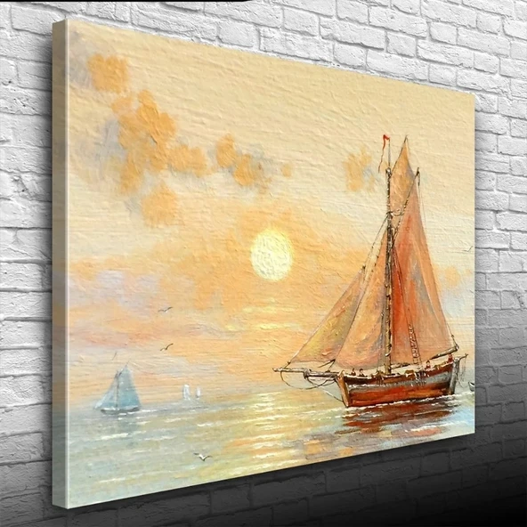 Günbatımında Yelkenli Tekne Yağlıboya Kanvas Tablo 50 x 70 ürün görseli 1