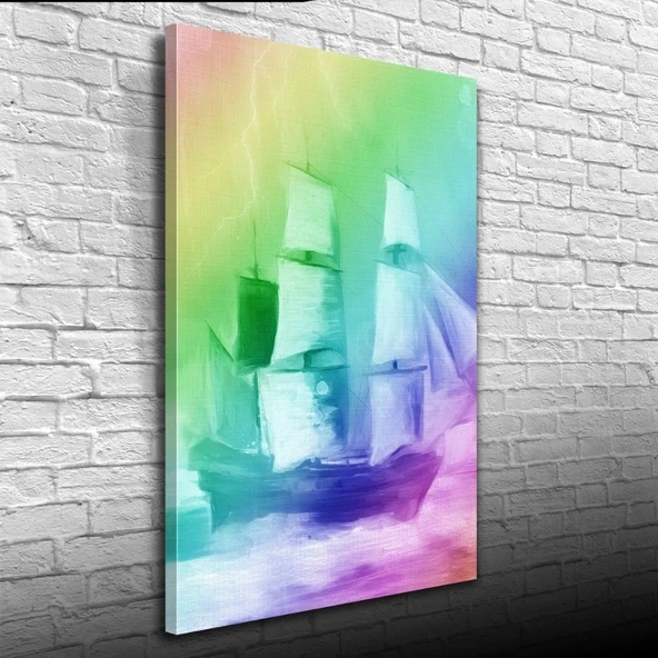 Pastel Renklerde Yelkenli Kadırga Kanvas Tablo 50 x 70 ürün görseli 1