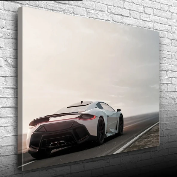 Beyaz Spor Araba Fotoğrafı Kanvas Tablo 50 x 70 ürün görseli 1