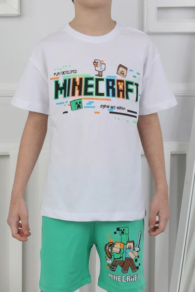 Minecraft Baskı Erkek Çocuk Şortlu Takım - Resim 6