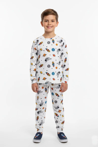 Erkek Çocuk Uzay Desenli Pamuklu Mevsimlik Pijama Takımı ürün görseli 1
