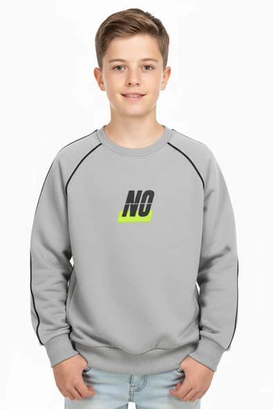 No Baskılı Kapşonsuz Rahat Erkek Çocuk Sweatshirt ürün görseli 1