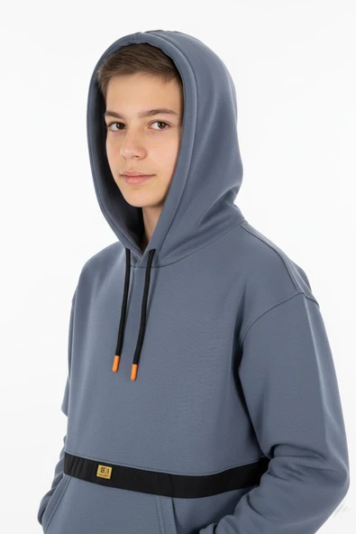 Kapşonlu Kanguru Cepli Detaylı Erkek Çocuk Sweatshirt ürün görseli 1