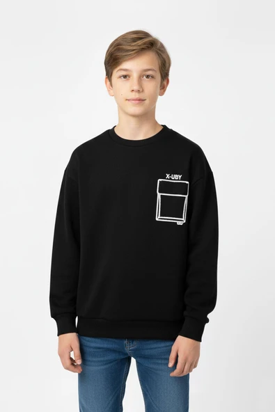 Baskı Detaylı Bisiklet Yaka Erkek Çocuk Sweatshirt ürün görseli 1