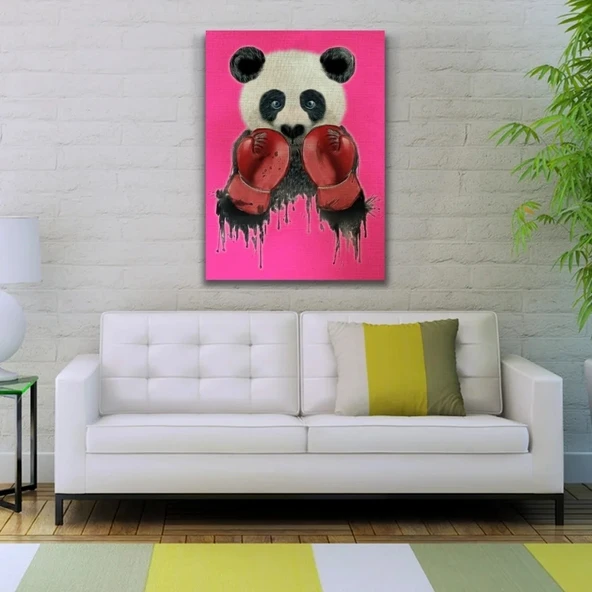 Pembe Arka Plan Boksör Panda Kanvas Tablo 50 x 70 - Resim 2