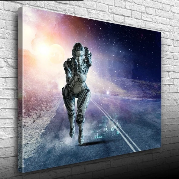 Futuristik , İnsansı Robot , Mavi Tonlar Kanvas Tablo 50 x 70 ürün görseli 1