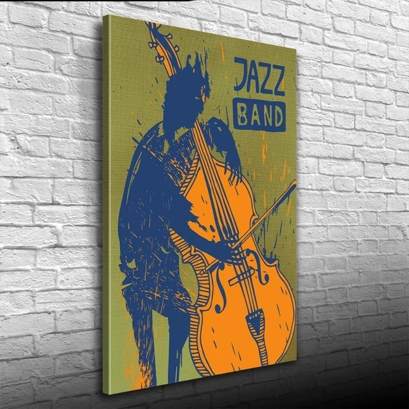 Jazz Band Afişi Yeşil Siyah Turuncu Tonlarda Kanvas Tablo 50 x 70 ürün görseli 1