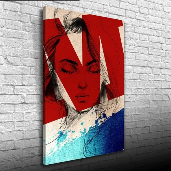 Kadın Silueti, Kırmızı. Mavi ve Beyaz Tonlarda, Kanvas Tablo 50 x 70 ürün görseli 1