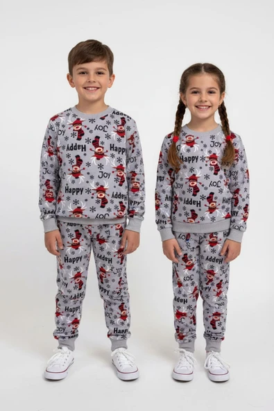 Neol Geyik Baskılı Şardonlu 2 İplik Unisex Çocuk Takım ürün görseli 1