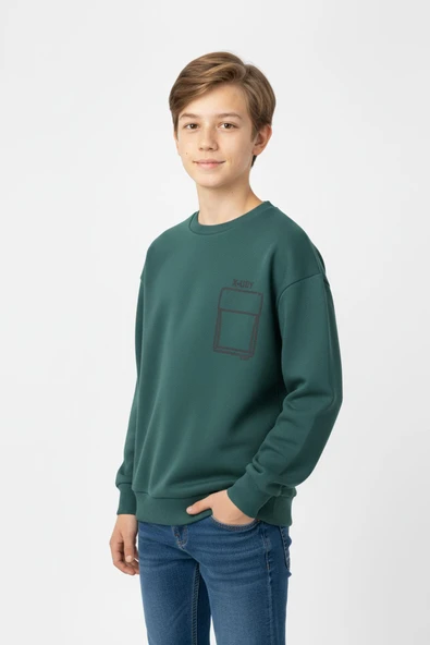Baskı Detaylı Bisiklet Yaka Erkek Çocuk Sweatshirt ürün görseli 1