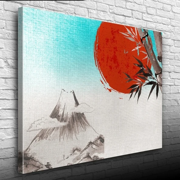 Japon Bayrağı ve Karlı Dağlar Yağlıboya Kanvas Tablo 50 x 70 ürün görseli 1