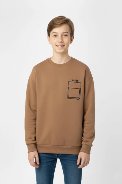 Baskı Detaylı Bisiklet Yaka Erkek Çocuk Sweatshirt ürün görseli 1