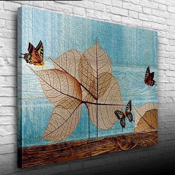 Kuru Yapraklar ve Kelebek Kanvas Tablo 50 x 70 ürün görseli 1