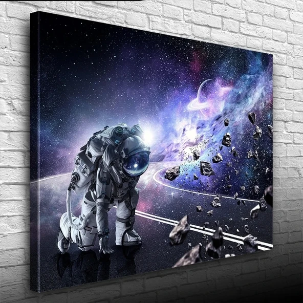 Uzayda Astronot ve Meteor Yağmuru Kanvas Tablo 50 x 70 ürün görseli 1
