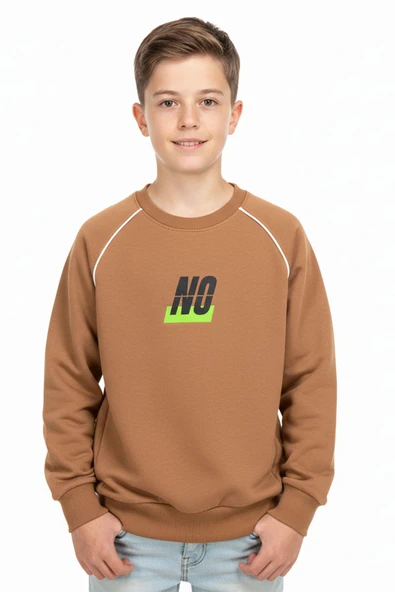 No Baskılı Kapşonsuz Rahat Erkek Çocuk Sweatshirt ürün görseli 1