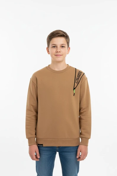 Fermuarlı Respect Baskılı Siyah Erkek Çocuk Sweatshirt ürün görseli 1