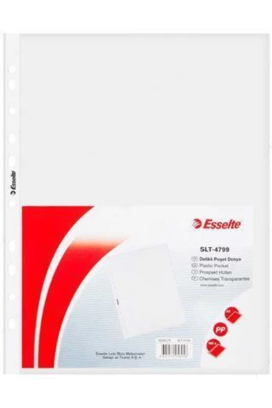 Esselte 4799 A4 Delikli Şeffaf Poşet Dosya 100'lü Paket ürün görseli 1