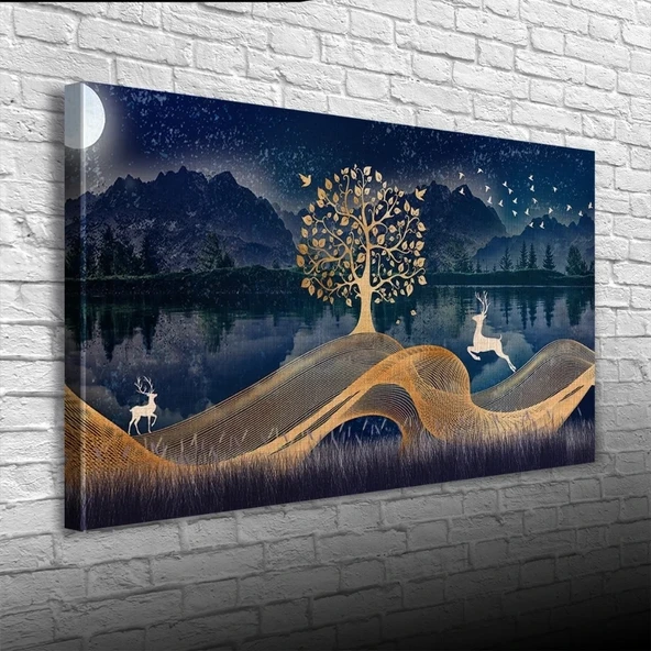 Soyut , Göl ve Dağ Manzarası Kanvas Tablo  60 x 120 ürün görseli 1