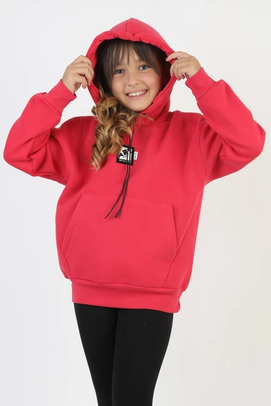 Kapüşonlu Art Baskılı Kanguru Cepli Kız Çocuk Sweatshirt ürün görseli 1