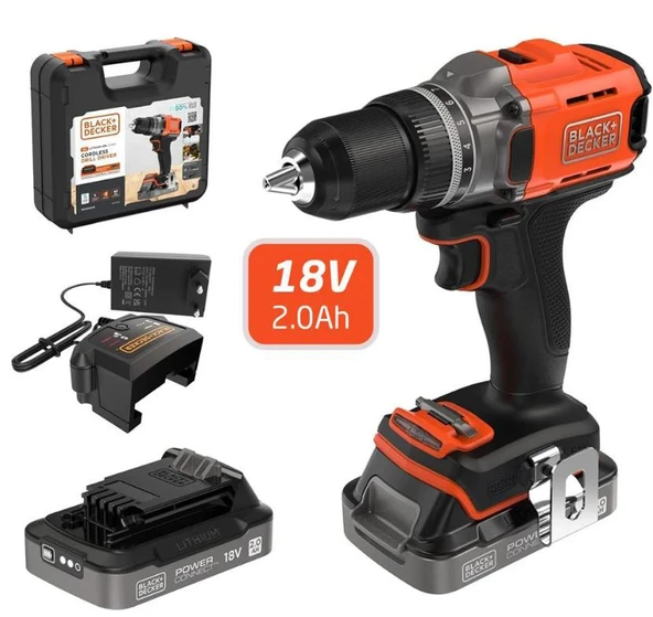 BLACK&DECKER BCD382D2XK ÇIFT AKÜLÜ DELME VIDALAMA MATKAP 18 V 2 Ah ürün görseli 1