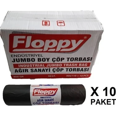 ŞeyliŞeyler - Floppy Endüstriyel Jumbo Siyah Çöp Torbası 80X110 Cm 800 Gr 10 Paket (1 Koli) ürün görseli 1