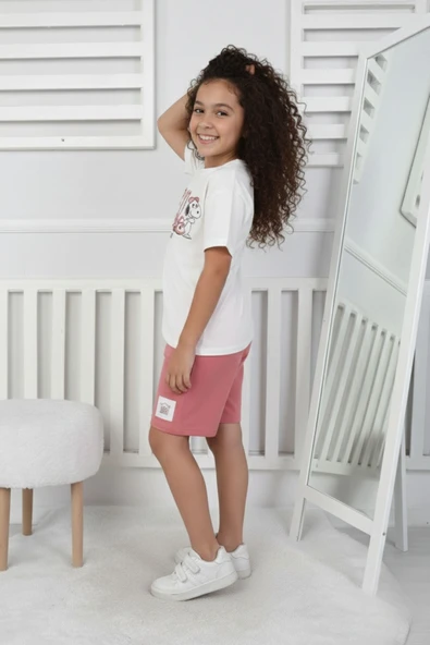 Belle Baskı Kız Çocuk Şortlu Takım - Resim 2
