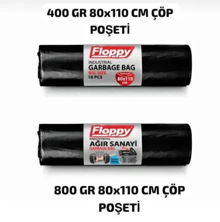 ŞeyliŞeyler - Floppy Endüstriyel Jumbo Siyah Çöp Torbası 80X110 Cm 800 Gr 10'lu 1 Paket ürün görseli 1
