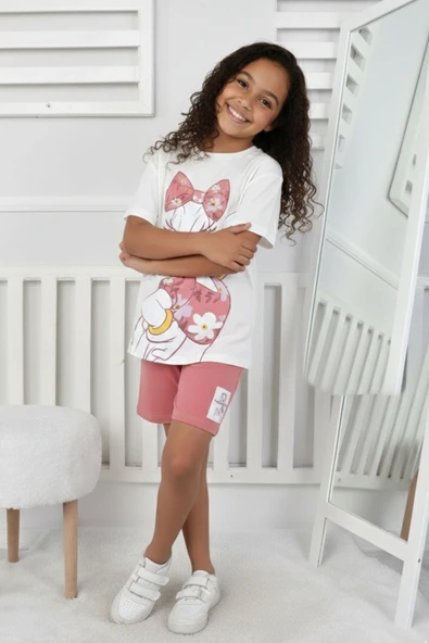 Daisy Baskı Kız Çocuk Şortlu Takım - Resim 3