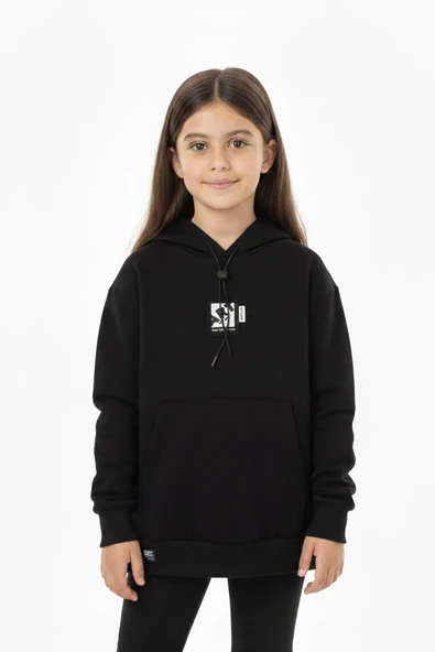 Kapüşonlu Art Baskılı Kanguru Cepli Kız Çocuk Sweatshirt ürün görseli 1