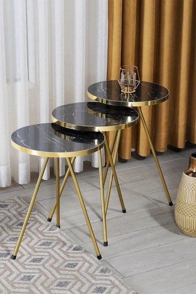 Zigon Sehpa Çift Gold Ceviz Metal - Resim 2